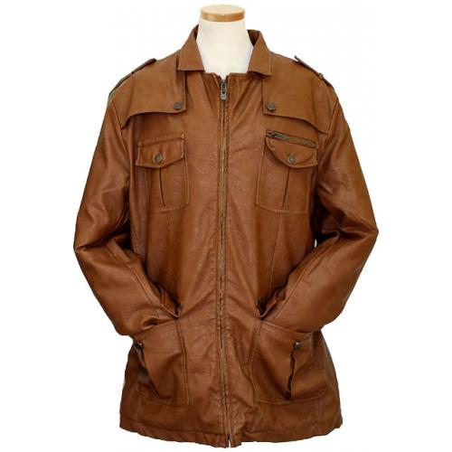 Prestige Camel Faux Leather 3/4 Length Coat  Led-101